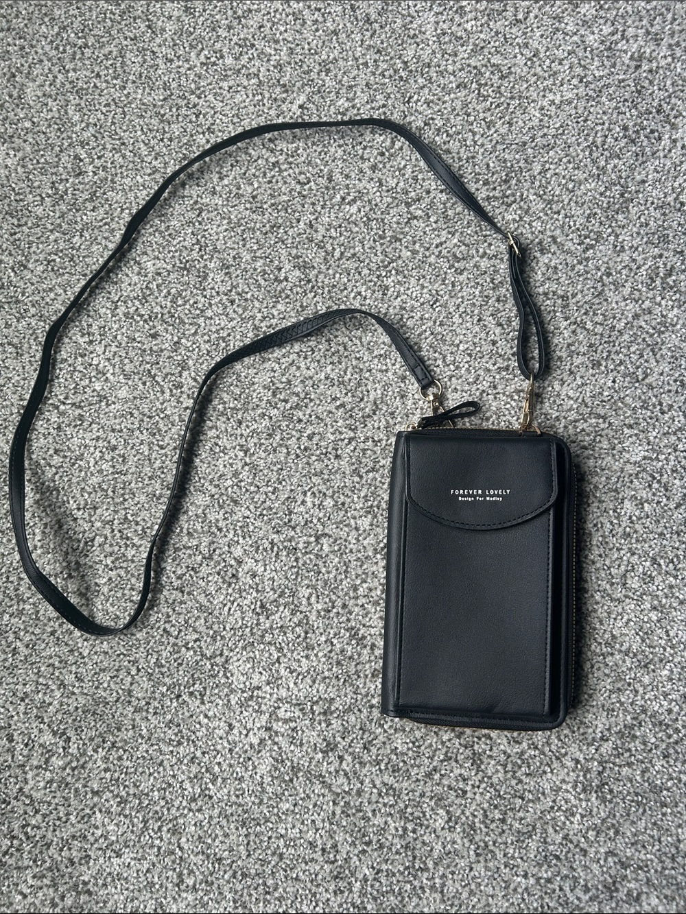 Forever Lovely Black Crossbody Phone Wallet with Zip Compartment
